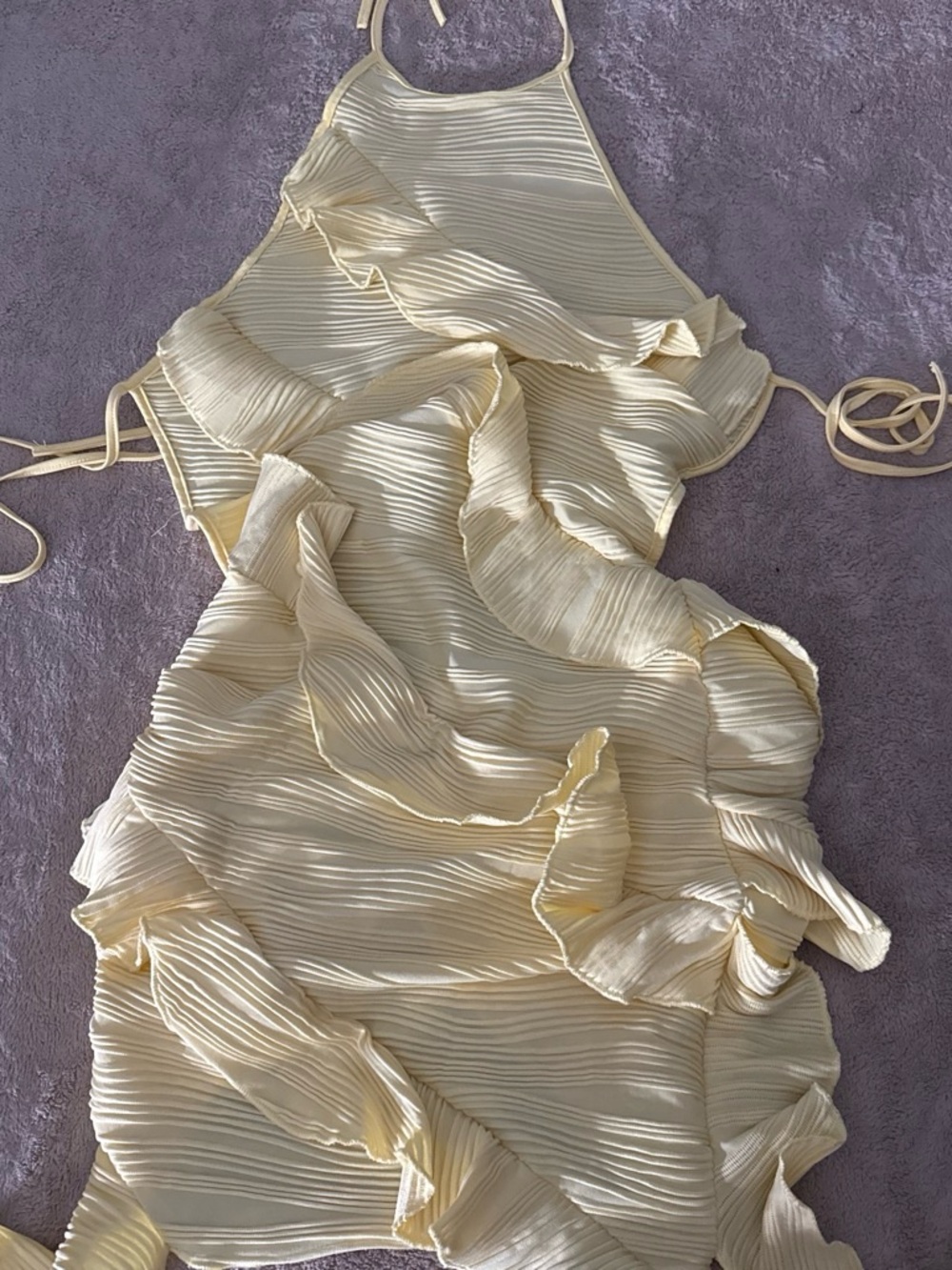 SHEIN Cream Ruffled Halter Mini Dress